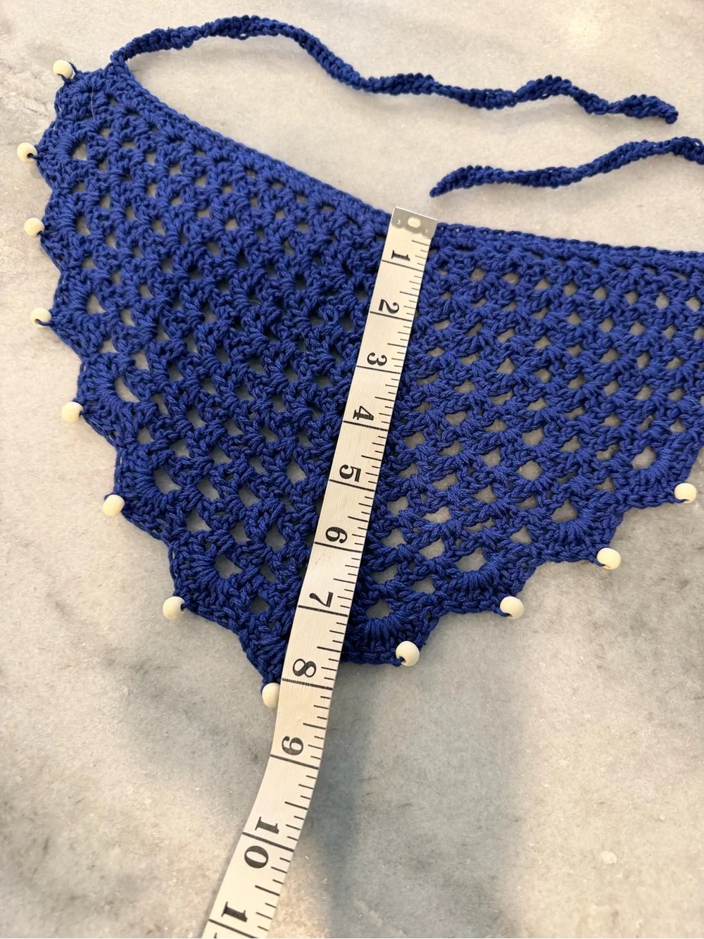 Handmade Crochet Wood Beaded Kerchief Head Scarf Cotton Boho Bandana Cottagecore